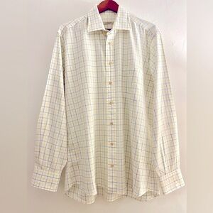 Burberry London Men's Yellow Blue check gingham longsleeve shirt size large